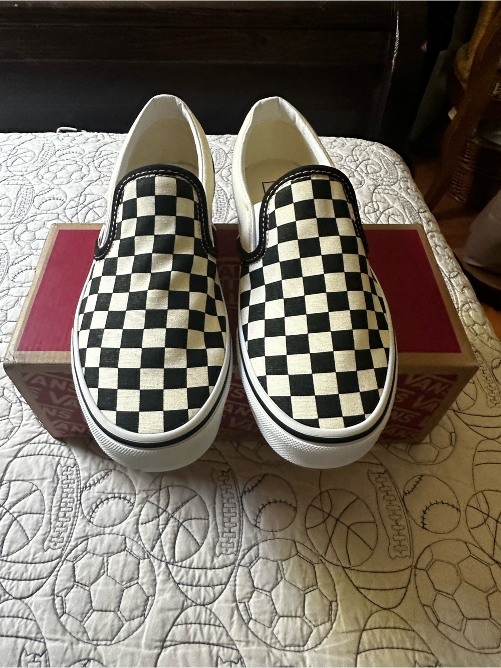 VansCheckerboard Slip-On Sneakers Black and WhiteWomen’s size 9 Men’s Size 7.5
